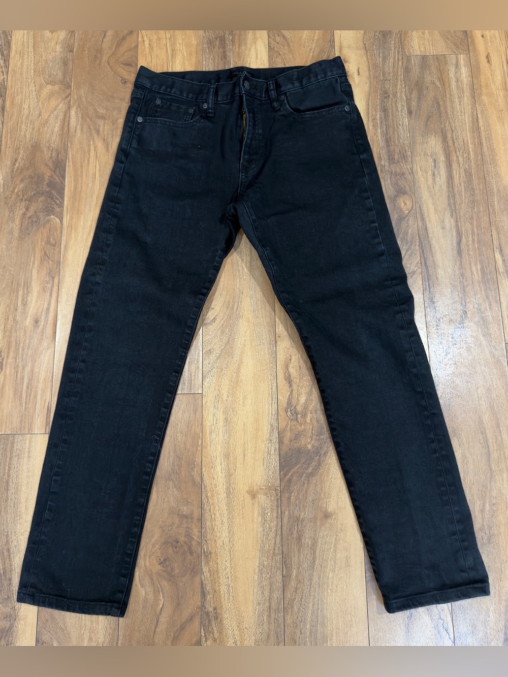Uniqlo Slim Straight Jeans Mens 32X32 Black Selvedge Denim Mid Rise 5 Pocket